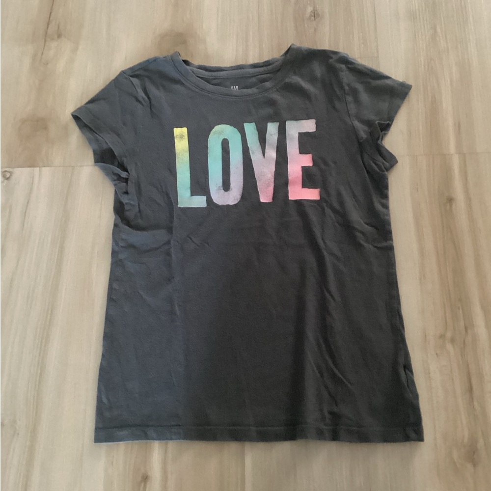 GAP Kids Charcoal Tee with Rainbow LOVE Print